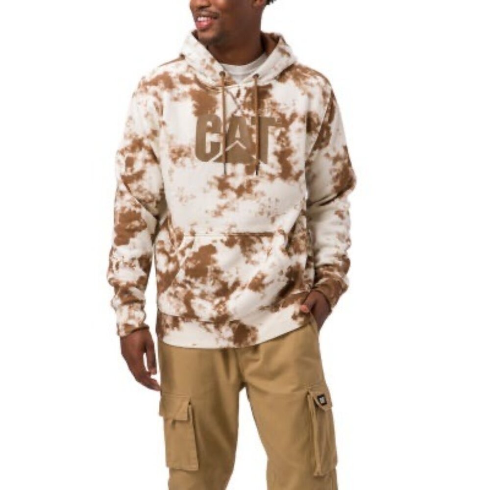 Caterpillar CAT Mens XL Brown Tie Dye Graphic Logo Pullover Fleece Hoodie